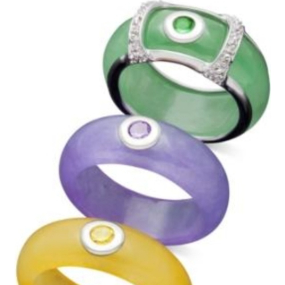 Sterling silver multicolor jade ring set